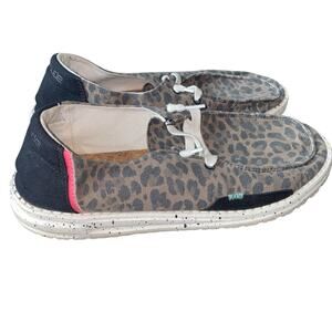 Hey Dude Wendy Jungle Brown Shoes Women Size 9 Slip-on Leopard Print Preowned